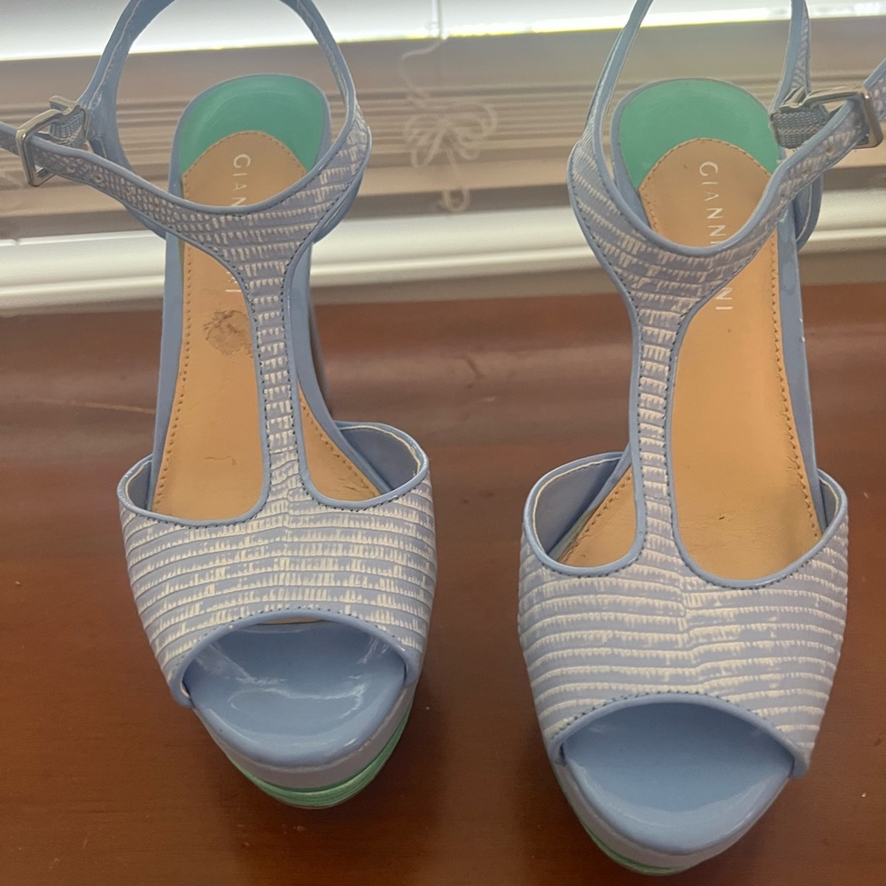 Gianni Bini Striped Blue and Green Heels